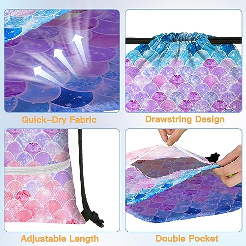 Slohif Drawstring Backpack Beach Swim Bag for Kids Draw String Dance Travel Cinch Ballet Gym Bags for Girls Boys Mermaids Waterproof Backpack for Swimming Summer Camp Pool Sports Nylon Large4