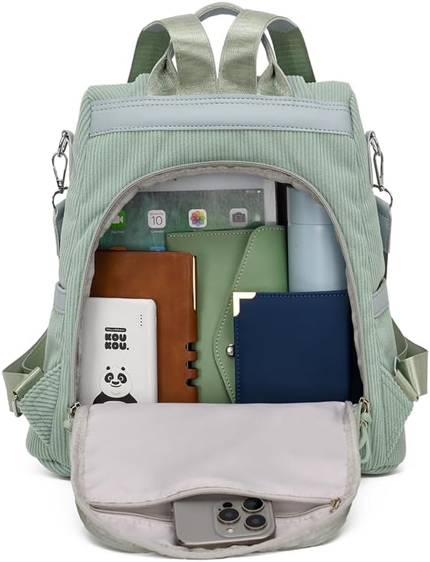Corduroy Backpack, for Teens Large Corduroy Bookbag Lightweight Laptop Bag for fashion Girls Women Casual High School Use (Green) - Image 5