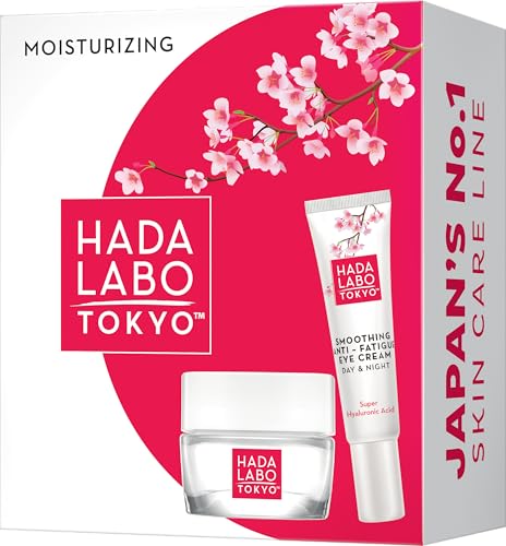 Hada Labo Tokyo White Feuchtigkeitsspendendes Gesichtspflege-Set mit Tages- und Nachtcreme & Augencreme Super-Hyaluronsäure Vitamin E und Kollagen 50 ml + 15 ml
