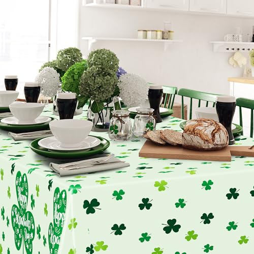 Image of QZYL 2 Pcs St Patricks Day Decorations, 108 inch X 54 inch Shamrock Decorations, Plastic Happy St. Patrick's Day Tablecloth, Shamrock Tablecovers, Disposable Rectangle Irish Green Table Cloth for Lucky Party