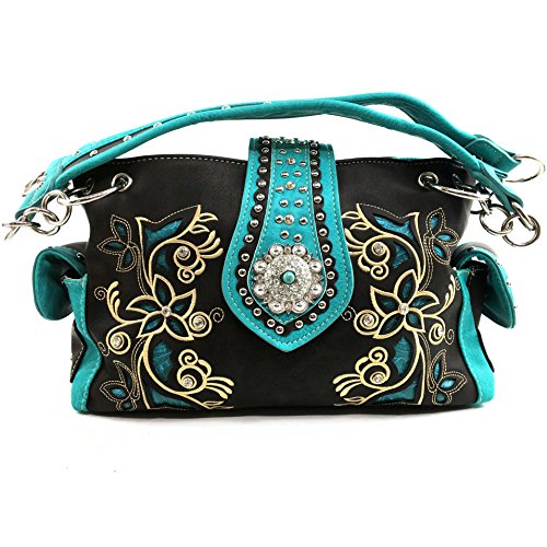 Justin West Floral Concho Tooled Leather Western Concealed Carry Handbag Purse2