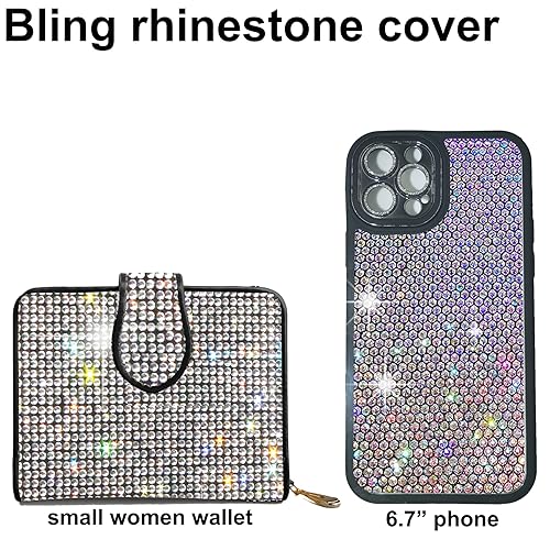 Bling Rhinestone Small Womens Wallet Girls Clutch Artificial Diamond Purse Credit Card ID Coin Holder W/Zipper Silver/White3