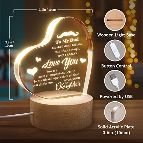 Pandasch Dad Gifts For Fathers Day Or Birthday, Best Gift For Dad From Daughter - Personalized Engraved Acrylic Night Light With Wood Base, Unique Birthday Gift For Dad Grandpa Husband Father-In-Law #TOP2