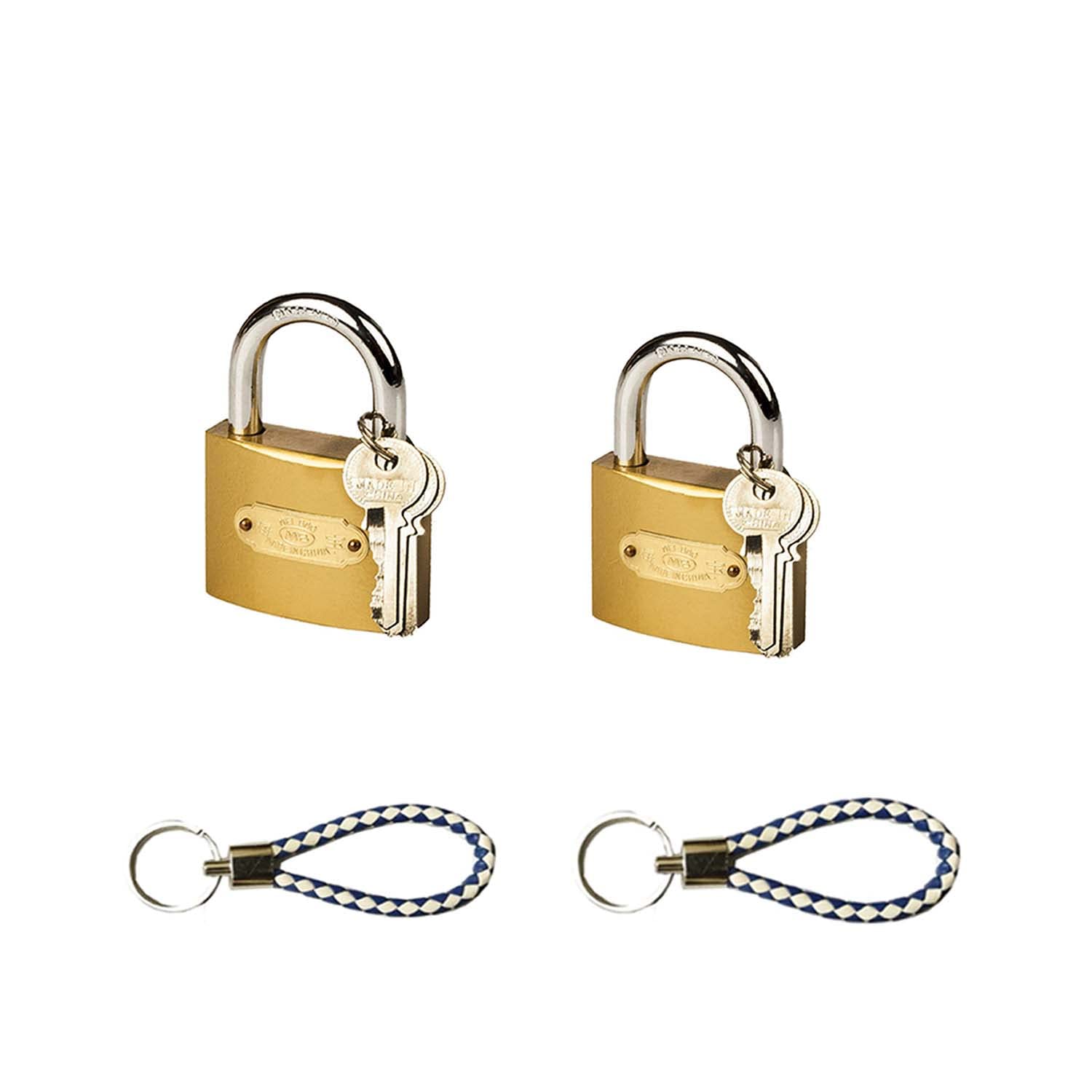 SAI Balaji 32 MM Rectangular Gold Color Locks_ Pack of 2_Metal Body_3 Keys and 1 Key Chain with Each Lock_Locks for Doors_Gates_Shelves_Luggage Bags BG 4-image-8