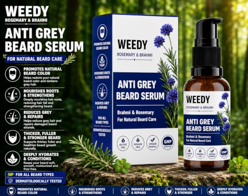 Image of Weedy Anti Grey Beard Serum for Men with Brahmi & Rosemary Oil | Natural Ayurvedic, Grey Hair Control, Beard Growth, Beard Care Oil