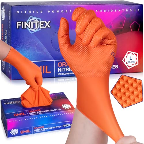 Image of FINITEX Disposable Nitrile Orange 6.3mil Mechanic Heavy Duty Gloves