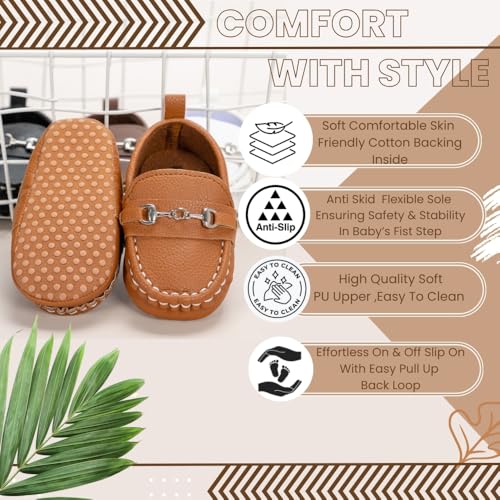 Image of Neska Moda 6 to 12 Months Baby Boys & Girls Synthetic Leather Loafer Shoes,Infant Non Slip Booties-BT4585