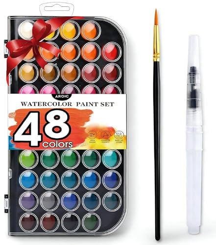 AROIC 48 Colors Watercolor Paint,Washable WaterColor Paint Set with a