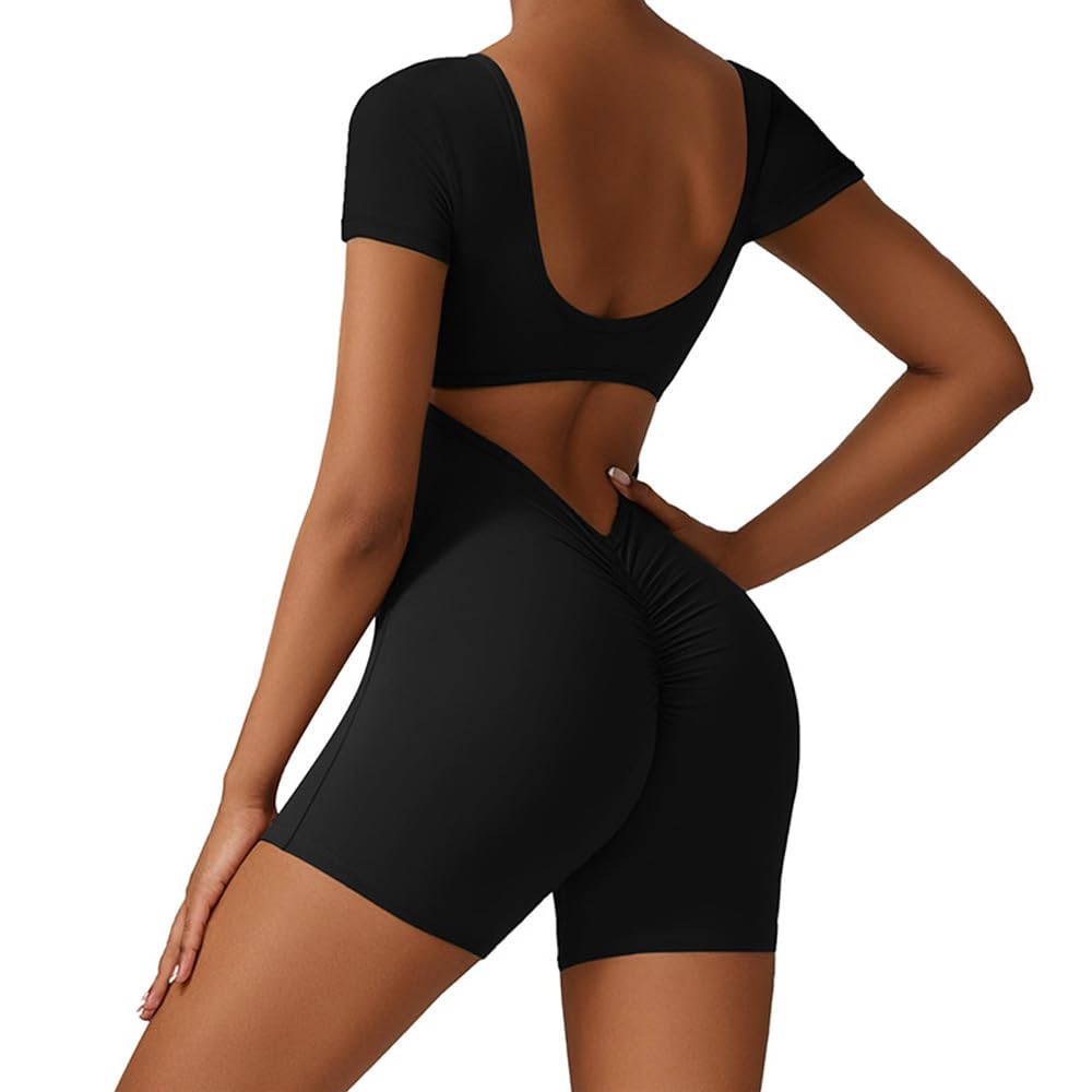 KOEMCY Mono Mujer Verano Corto Manga Corta Jumpsuit Mujer Deportivo con Cuello Redondo Sexy Jumpsuit Casual Elegante para Push-up Jogging Fitness Yoga Ejercicio