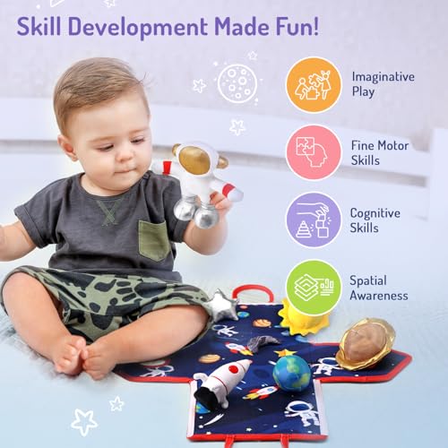 Image of Bonfino Premium My Little House Playset with Bag for Kids,7 Plush Figurines Set,Educational&Montessori Learning Toy for Pretend Play,Birthday Gift for Girls&Boys,BIS Certified (Space)