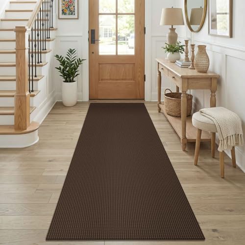 KOZYFLY Cotton Runners for Hallway 2.5'x8', Washable Runner Rug, Woven Non Slip Kitchen Runner, Braided Entryway Rug, Floor Carpet for Foyer, Bedroom, Hall, Brown/Dark Brown