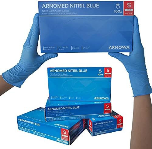ARNOMED Nitril rękawiczki jednorazowe, rozm. S, bez talku, bez lateksu, 100 sztuk/pudełko, niebieskie rękawiczki nitrylowe, w rozm. S, M, L i XL