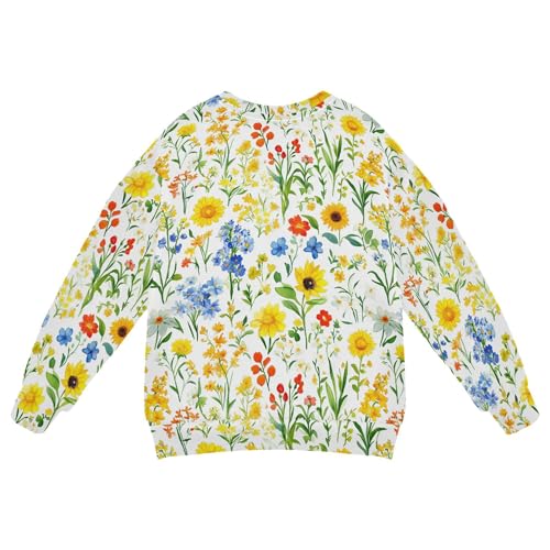 JUNZAN Summer Flowers Delphinium Sunflower White Little Girls Pullover Hoodie Long Sleeve Fall Tops Shirts Sports 4T2