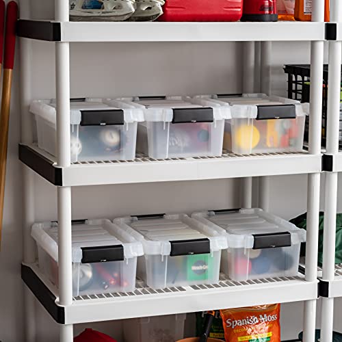 Iris Usa 3 Gallon Heavy-Duty Plastic Storage Bins, 6 Pack, Store-It-All Container Totes With Durable Lid And Secure Latching Buckles, Garage And Metal Rack Organizing, Pearl/ Black #TOP2