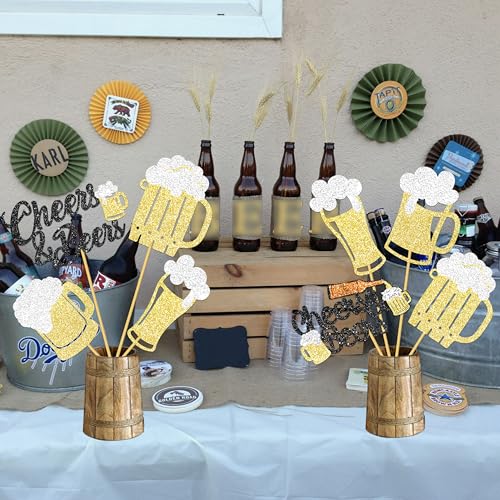 Image of 12Pcs Cheers and Beers Party Centerpiece Sticks Beer Party Decorations Glitter Beers Mug Table Centerpieces for Cheers Beers Festival Theme Birthday Party Baby Shower Supplies