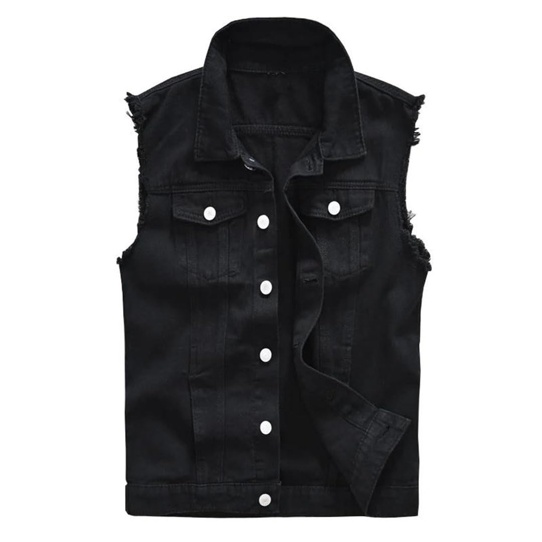 Gilet da uomo in jeans slim con frange in denim, senza maniche