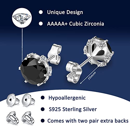 Neoshow 18K White Gold Plated Round Cubic Zirconia Simulated Diamond Stud Earrings Solid Sterling Silver Post 6 Prong Sparkly Cz Studs Earrings For Women Men (6Mm, Black) #TOP5