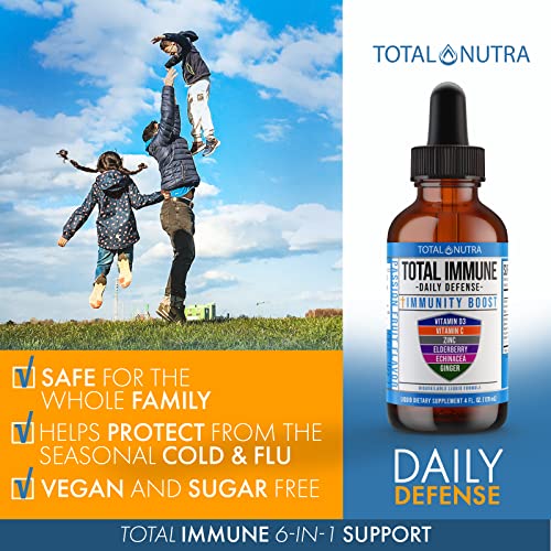 Total Nutra 6-in-1 Liquid Multivitamin Supplement | 100% Daily Zinc, Vitamin D3 and Vitamin C Immunity Drops | Elderberry, Echinacea & Ginger Defense Support for Adults & Kids | 4 oz Passion Fruit - Image 4
