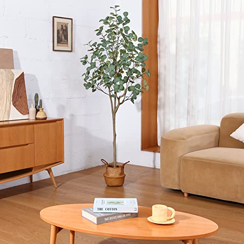 SOGUYI-6ft-Artificial-Eucalyptus-Tree-Fake-Eucalyptus-Tree-with-Green-Silver-Dollar-Leaves-Silk-Faux-Eucalyptus-Tree-with-Plastic-Nursery-Pot-Artificial-Plants-for-Home-Office-Indoor-Decor2-Pack