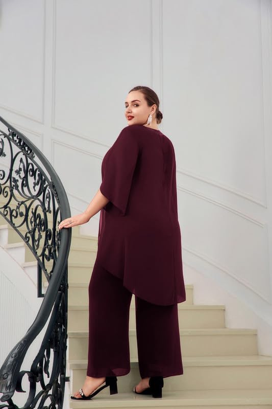 Hanna Nikole Damen Abendanzug Chiffon Hosenanzug Elegant Zweiteiler Festliches Outfit Hochzeitsgast Festmode Cocktail Abendmode Pailletten Rundhals-Tops Hoch Taillierter Party Outfit