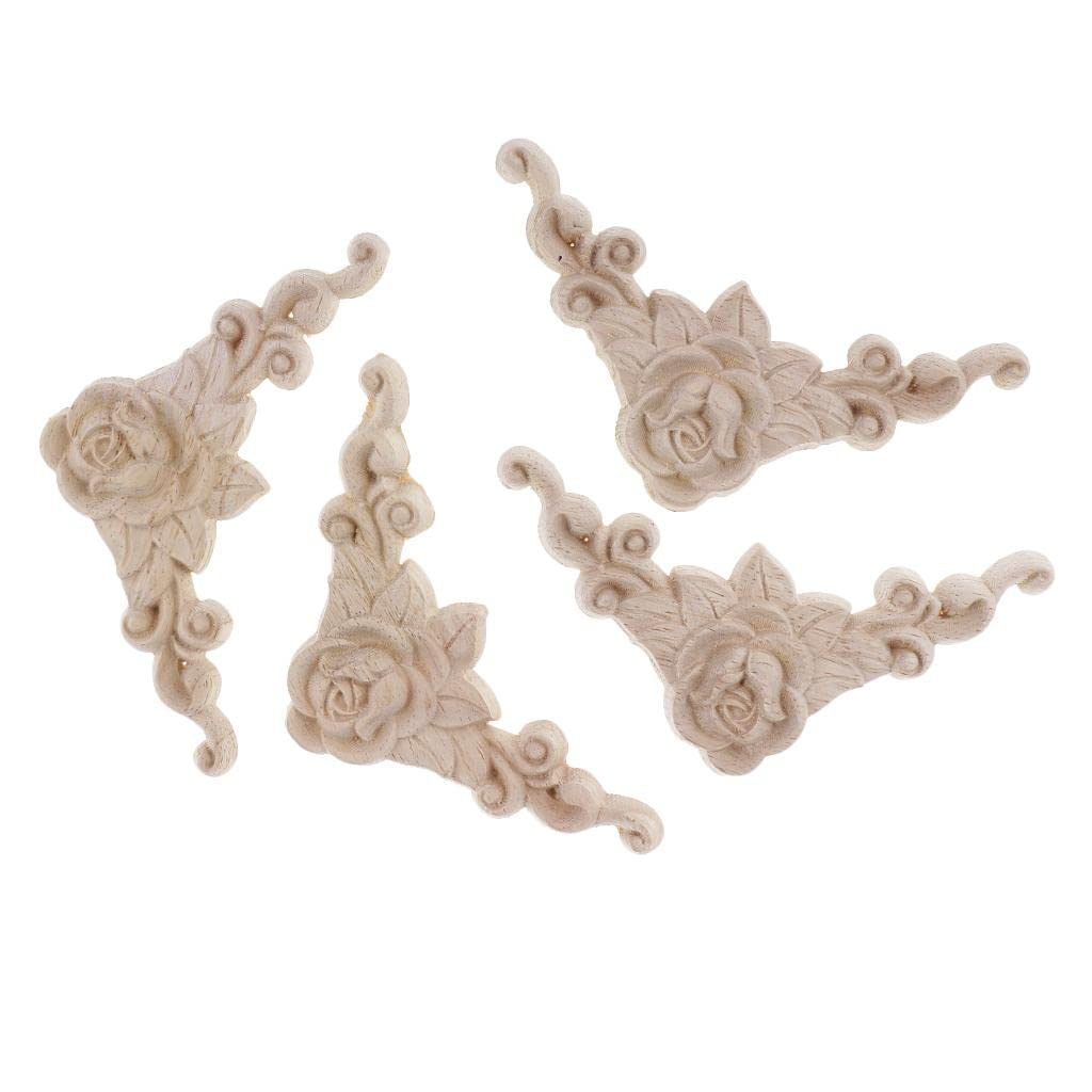 4Pieces Wood Carved Corner Applique Frame Door Furniture Decor Style1：8X8Cm Crafts | Multi-Purpose Craft Supplies | Crafting Pieces | Wooden Pieces-image-48