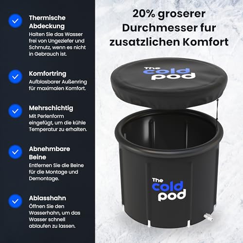 The Cold Pod Eisbad Tonne für Athleten mit Abdeckung,440L tragbares Ice Bath tub für Kryotherapie, Faltbare Aufblasbare badewanne für den Innen- und Außenbereich Erwachsene