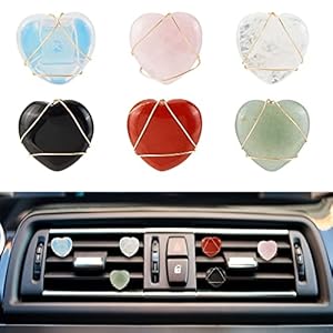OLYCRAFT 6pcs Heart Natural Stone Car Air Vent Clips Gemstone Car Vent Clips Quartz Crystals Car Vent Clips Heart Stones Car Accessories with Copper Wire for Car Air Vent Accessory – 6 Style
