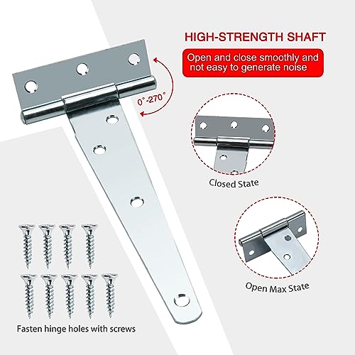 YIXISI 2 PCS 5 inch T-Strap Hinges, Strap Tee Hinge, Metal Gate Strap Hinge with 14 PCS Screws - Image 3