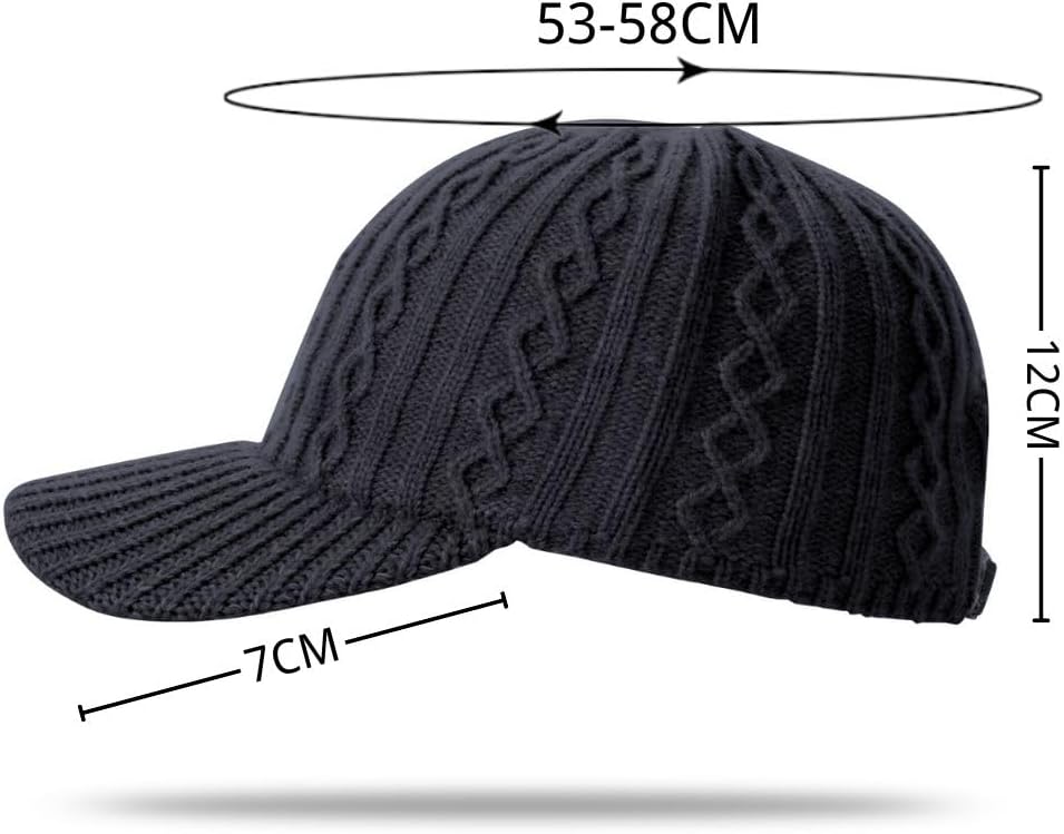 Knitted Baseball Cap for Winter, Wool-Blend Visor Beanie, Warm Outdoor Hat for Men and Women, Cold Weather Protection - Image 3