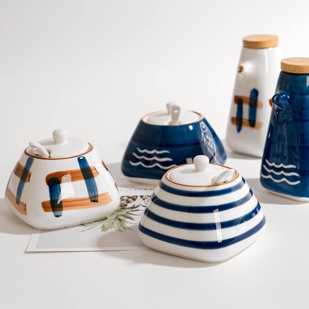 Ceramiczny zbiornik na cukier Cukiernica z pokrywką Domowy pojemnik przyprawy Pojemnik kuchenne Puszka,Słoik na przyprawy