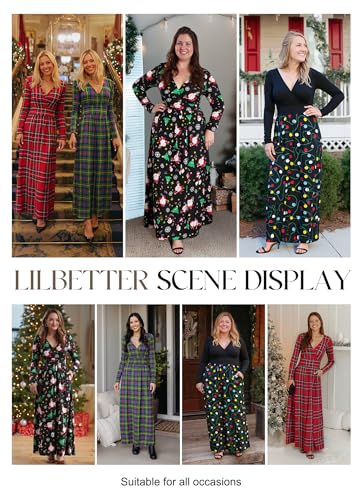 Image of LILBETTER Women Long Sleeve Deep V Neck Loose Plain Long Maxi Casual Dress