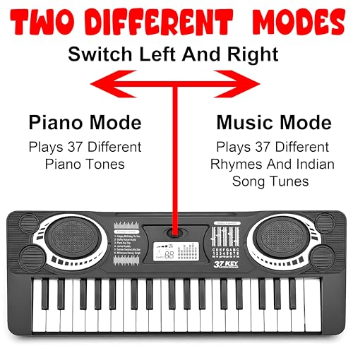 Image of Musical 37 Key Piano Keyboard Toy for Kids with 2 Modes - Electronic Music Instrument with Piano Notes and Indian Song Tunes - USB Type C and Battery Operated - Color As Per Stock