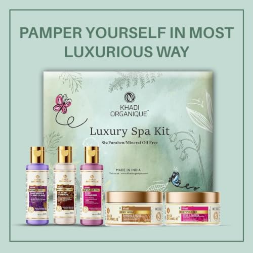 Image of Khadi Organique Luxury Spa Kit with Shower Gel, Moisturizer, Massage Oil, Body Polisher & Body Wrap For Men and Women | Suitable for All Skin Types