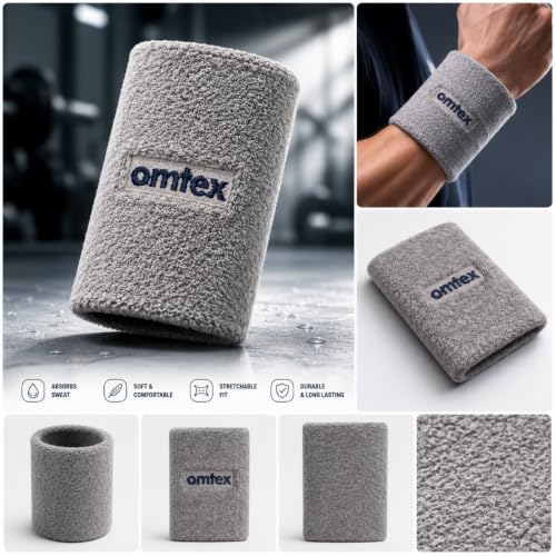 Image of omtex Cotton Wrist Band 5 Inches - Grey Pack of 2