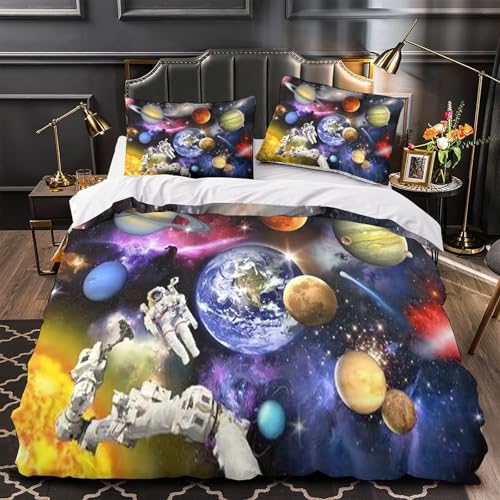 Housse de couette espace 135x200 parure lit galaxie single