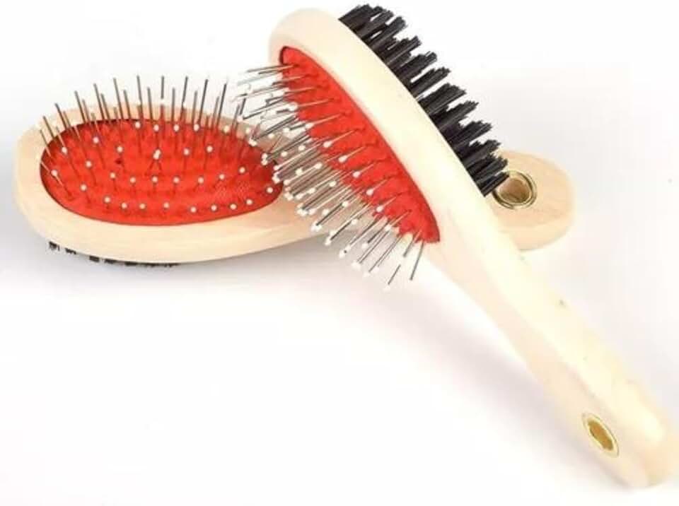 Escova Pet Dupla Face Pinos C/Bolinhas E Macia Para Pentear Cabelo Pelos Descamação de Cachorros E Gatos escova de limpeza Com Cabo De Madeira