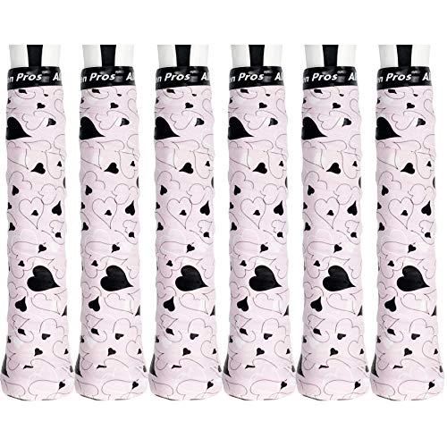 ALIEN PROS Tennis Racket Grip Tape (6 Grips) – Tac Moisture Feel Tennis Grip – Tennis Overgrip Grip Tape Tennis Racket – Wrap Your Racquet for High Performance (6 Grips, Lovely Hearts)