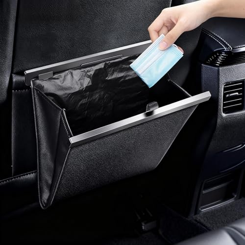 Reelyo 車 ゴミ箱【多車種対応フック】スリム PUレザー 大容量 防水 マグネット式 倒れない 省スペース 折り畳み式 小物入れ 収納 便利グッズ ブラック