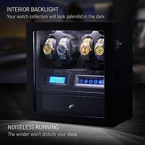 Image of 4 Watch Winder with 5 Watch Storage Space, LCD Display, Touch Control and Interior Light