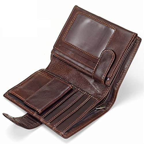 Womens wallet Short Retro Genuine Leather Coin Purse Top Cowhide Business Card Holder Bag Vertical (Brown)2
