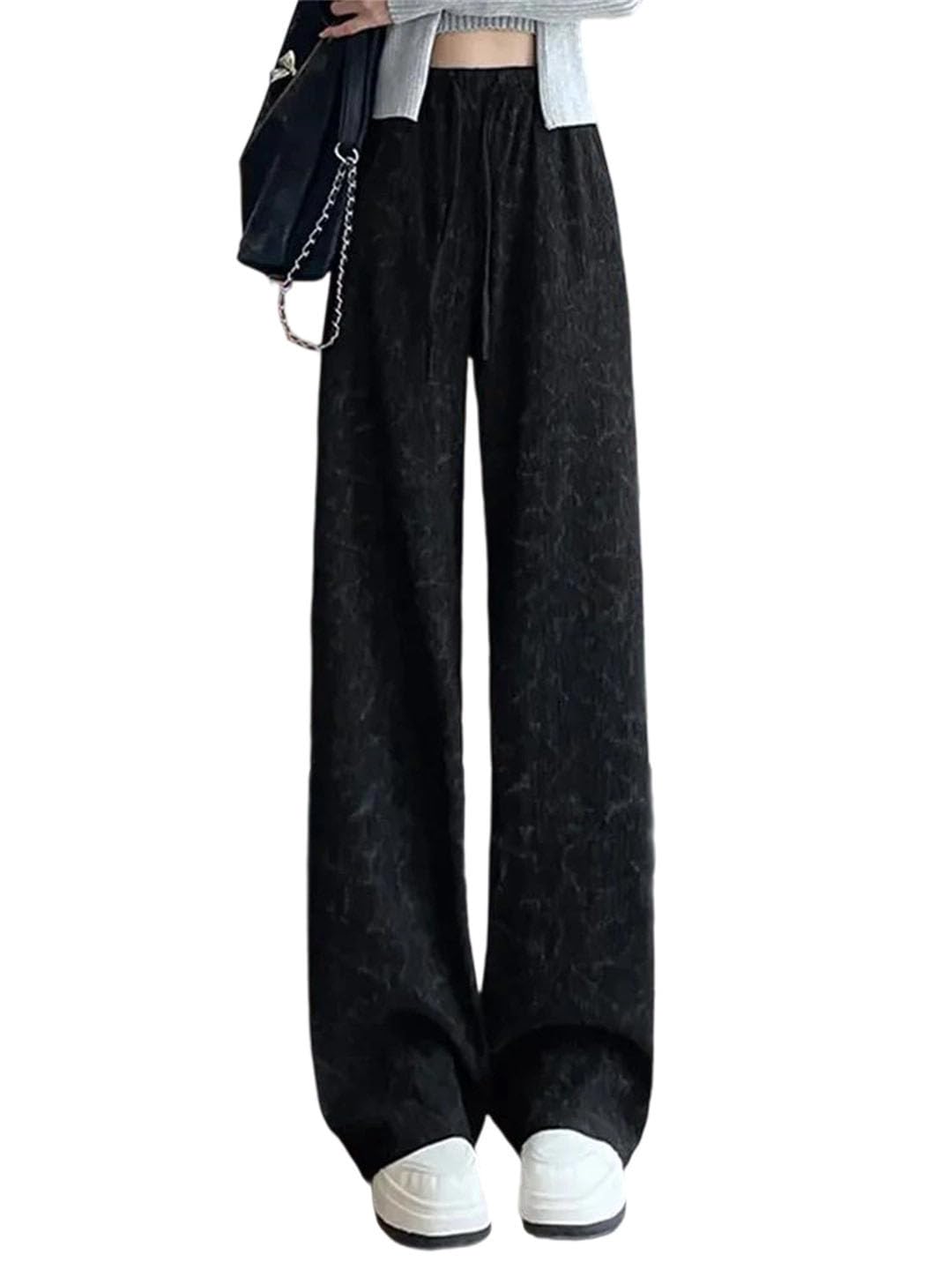 Women Loose Design Wide Leg Pants Elastic High Waist Straight Sweatpants