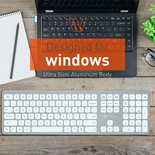 X9 Performance Slim 2.4G USB Wireless Keyboard for Laptop or Computer - Designed for Windows - 110 Key Layout with Numeric Keypad and 17 Shortcut Keys - Rechargeable PC Keyboard Wireless - Aluminum