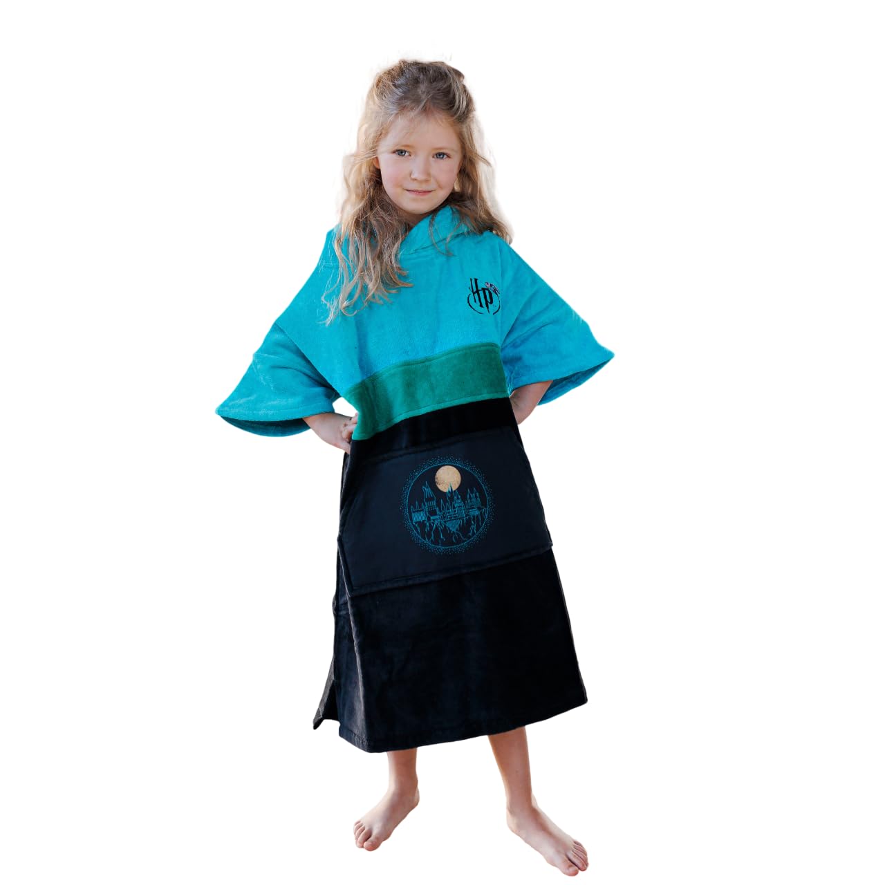 WAVE HAWAII Badeponcho Kinder mit Harry Potter-Motiv, Größe XS, Surf Poncho aus natürlicher Baumwolle, mit Kapuze – Kuscheliges Handtuch für Jungen und Mädchen für zu Hause, Strand, Freizeitbad, Reise