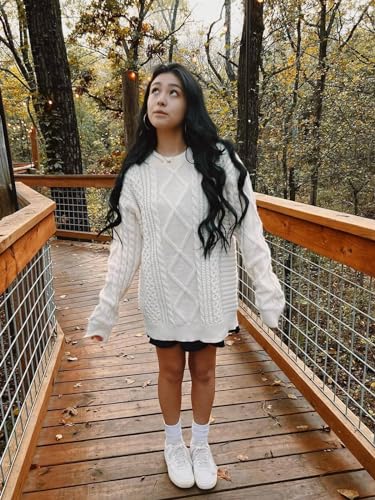 Women Cable Knit Vintage Chunky Sweater Loose Casual Knitted Sweater Unisex Woven Crewneck Knitted Top2