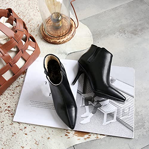 VOKLIN Women's Pointed Toe Dressy Ankle Boots Elastic Side Panel Stiletto High Heel Elegant Short Booties4