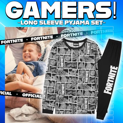 Get Trend Fortnite Schlafanzug Jungen und Teenager, Pyjama Set mit Schlafanzug Hose T-Shirt Kinder, 2-teilig, Geschenke für Jungs (15-16 Jahre, Grau Fortnite)