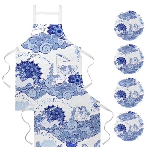 Tablier de cuisine pour la pâtisserie en famille lot de 2 tabliers licorne bleue