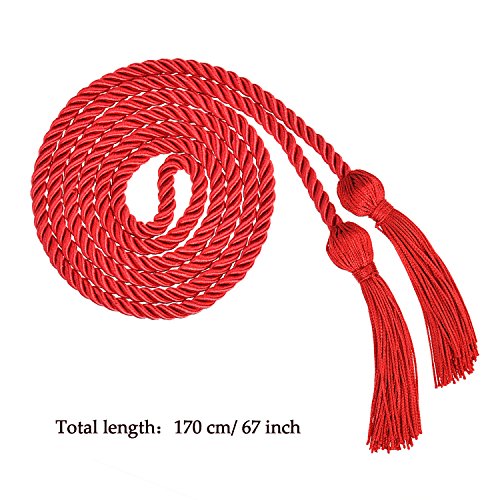 Image of TecUnite Graduation Cords Honor 2026 Polyester Yarn Decorative 67 inch Long Garland Twist Ties with Tassels for Bachelor Gown Graduation(Red)