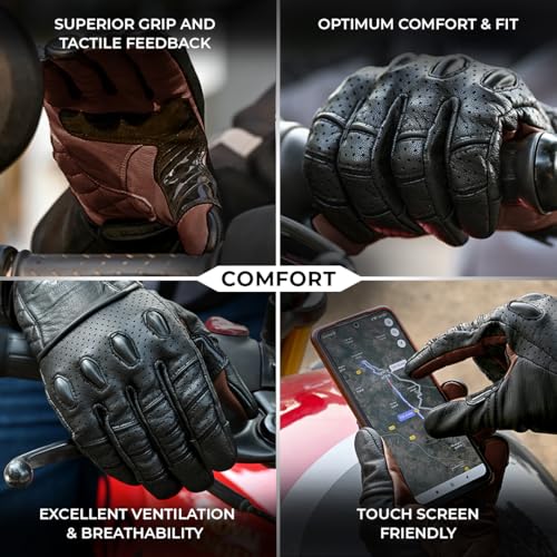 Image of ViaTerra Fuel Retro Classic Leather Motorcycle Gloves: Premium Riding Gloves for Bikers, Perfect Winter Gloves for Men and Essential Bike Accessories (Brwon, XL)