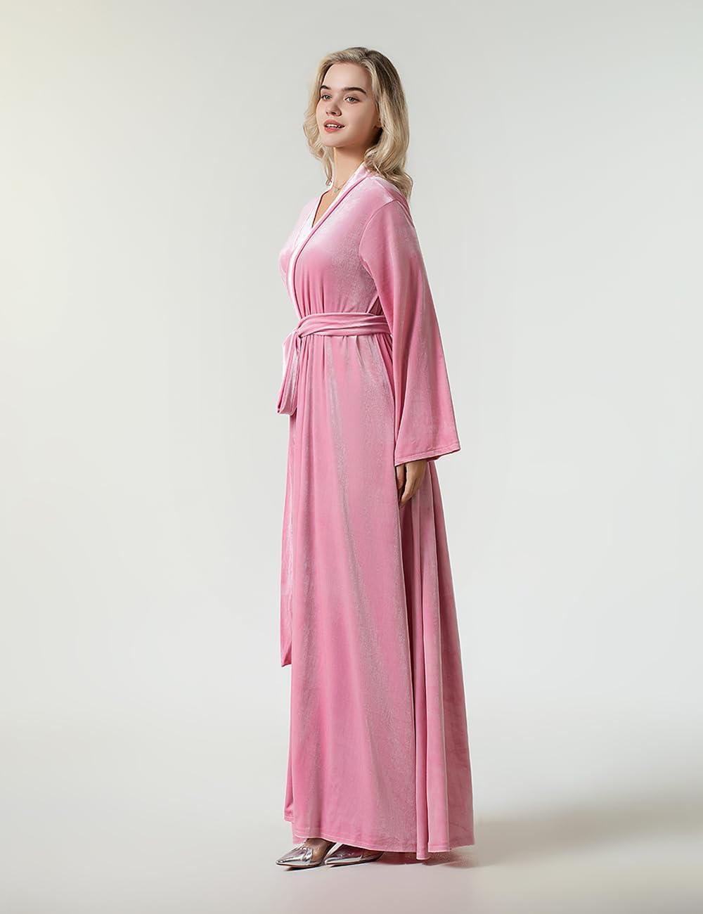 Velvet Robes for Women Long V-Neck Bridal Robe for Wedding Day Long Sleeve Sleepwear Bathrobe Evening Party Gown - Image 5